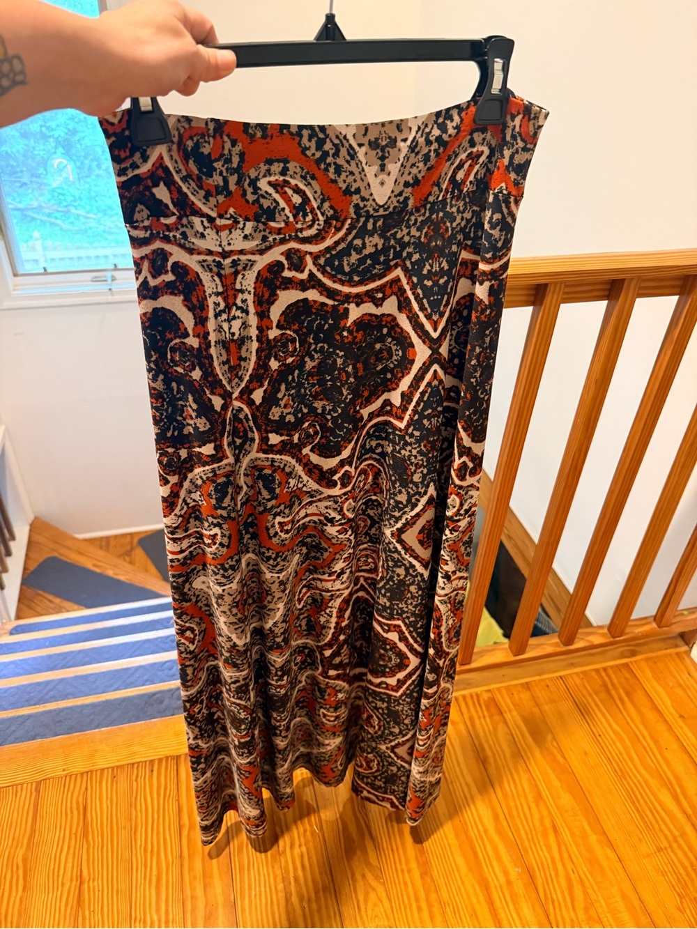 Printed Maxi Skirt in Rust, Black & Cream — Boho Floral Tile Print